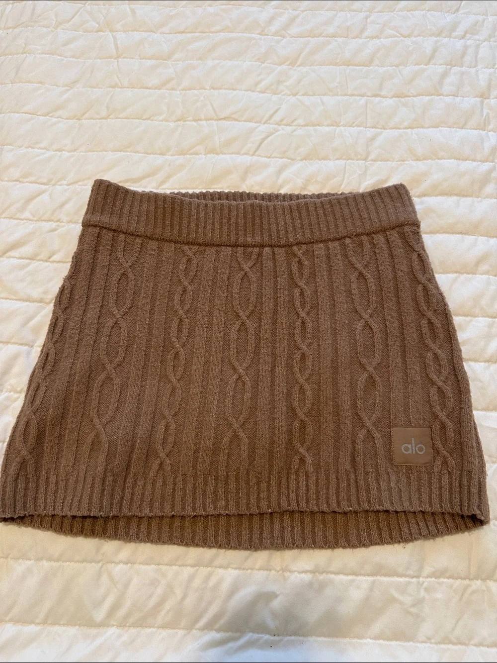 ALO Yoga Taupe Cable Knit Mini Skirt